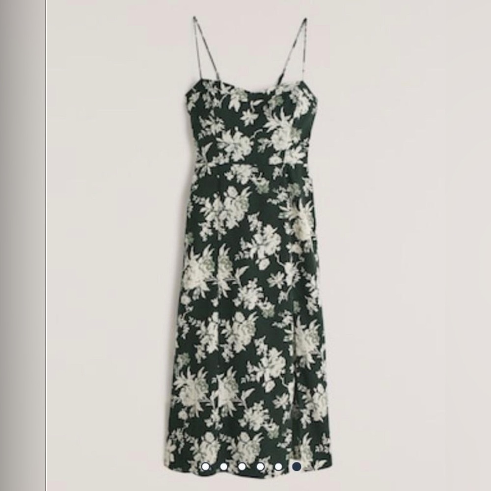 Abercrombie High-Slit Midi Dress - Dark Green Floral